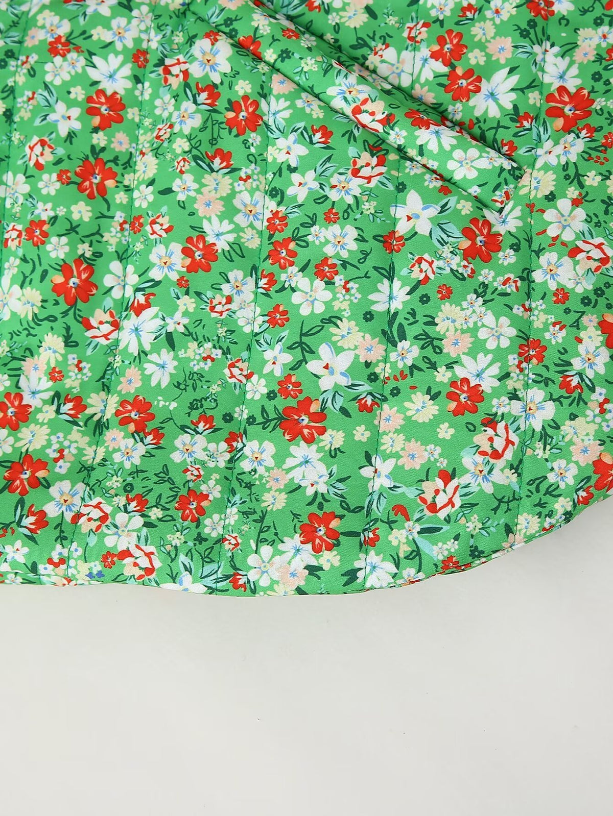 Ditsy Floral Quilted Jacket With Ribbon Trim - Green - 5