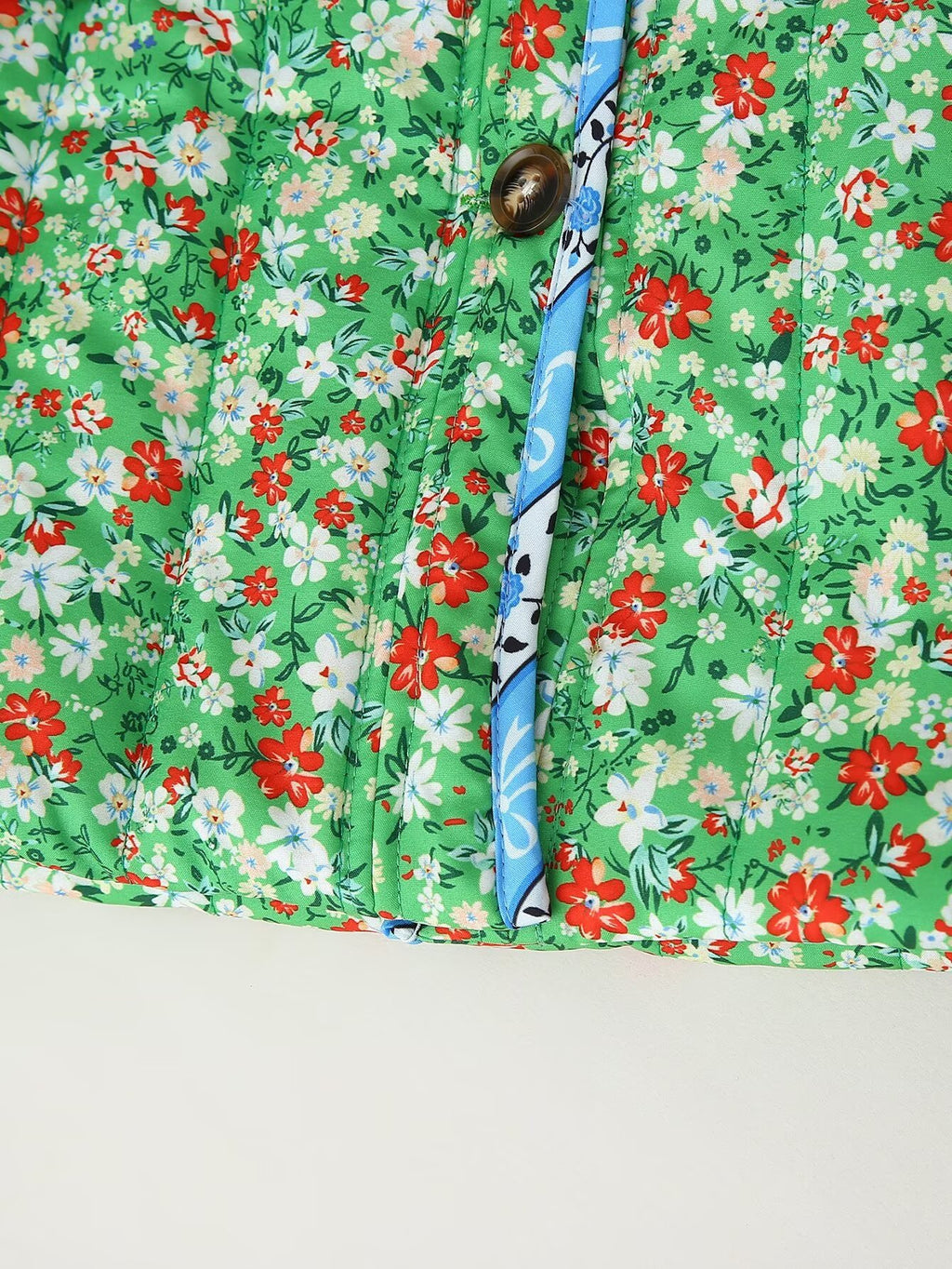 Ditsy Floral Quilted Jacket With Ribbon Trim - Green - 6