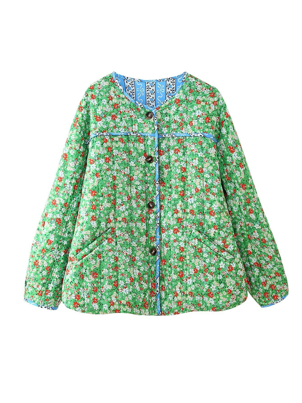 Ditsy Floral Quilted Jacket With Ribbon Trim - view 1