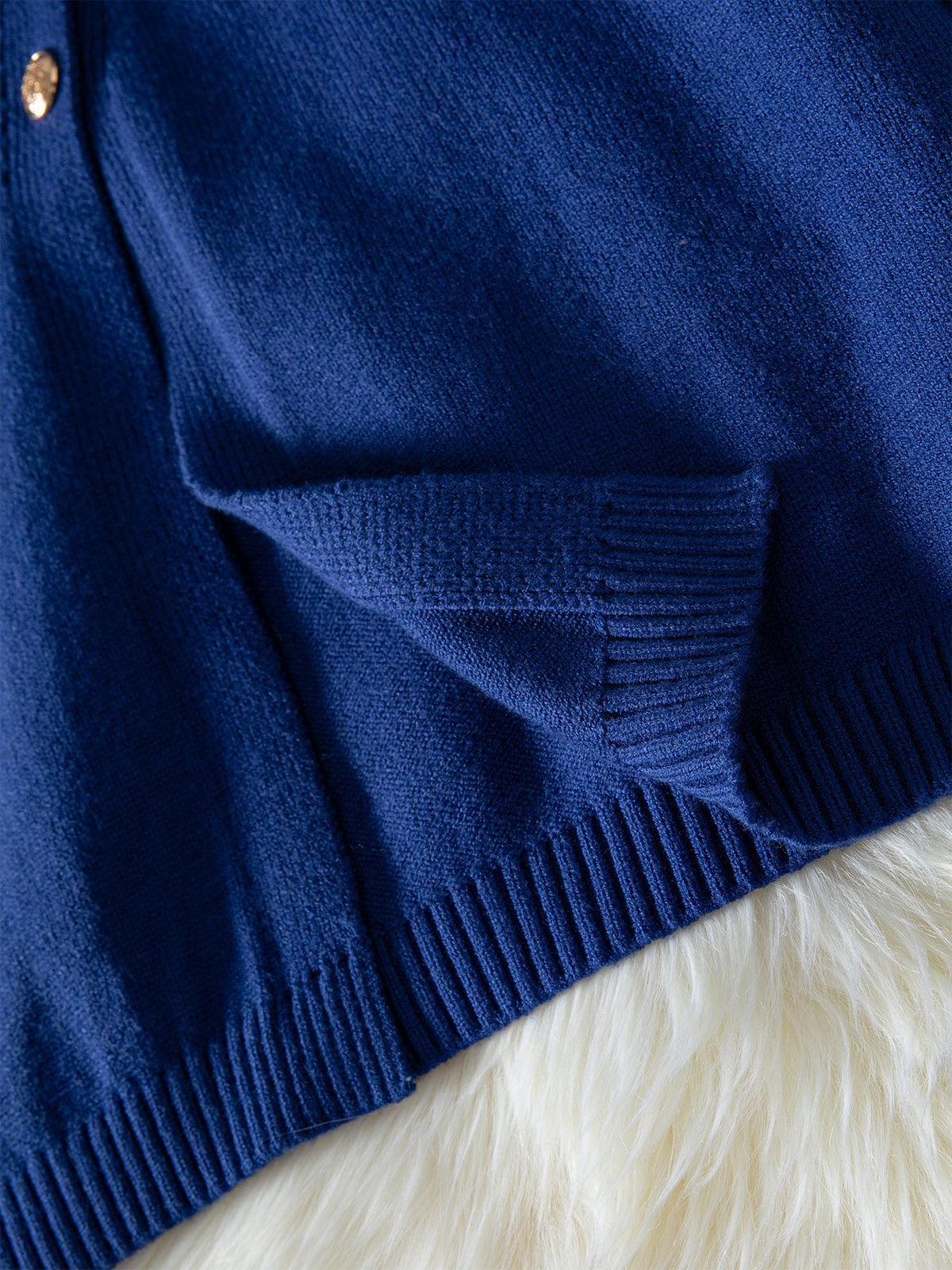 Turtleneck Diagonal Button Slit Knit Sweater - Blue - 3