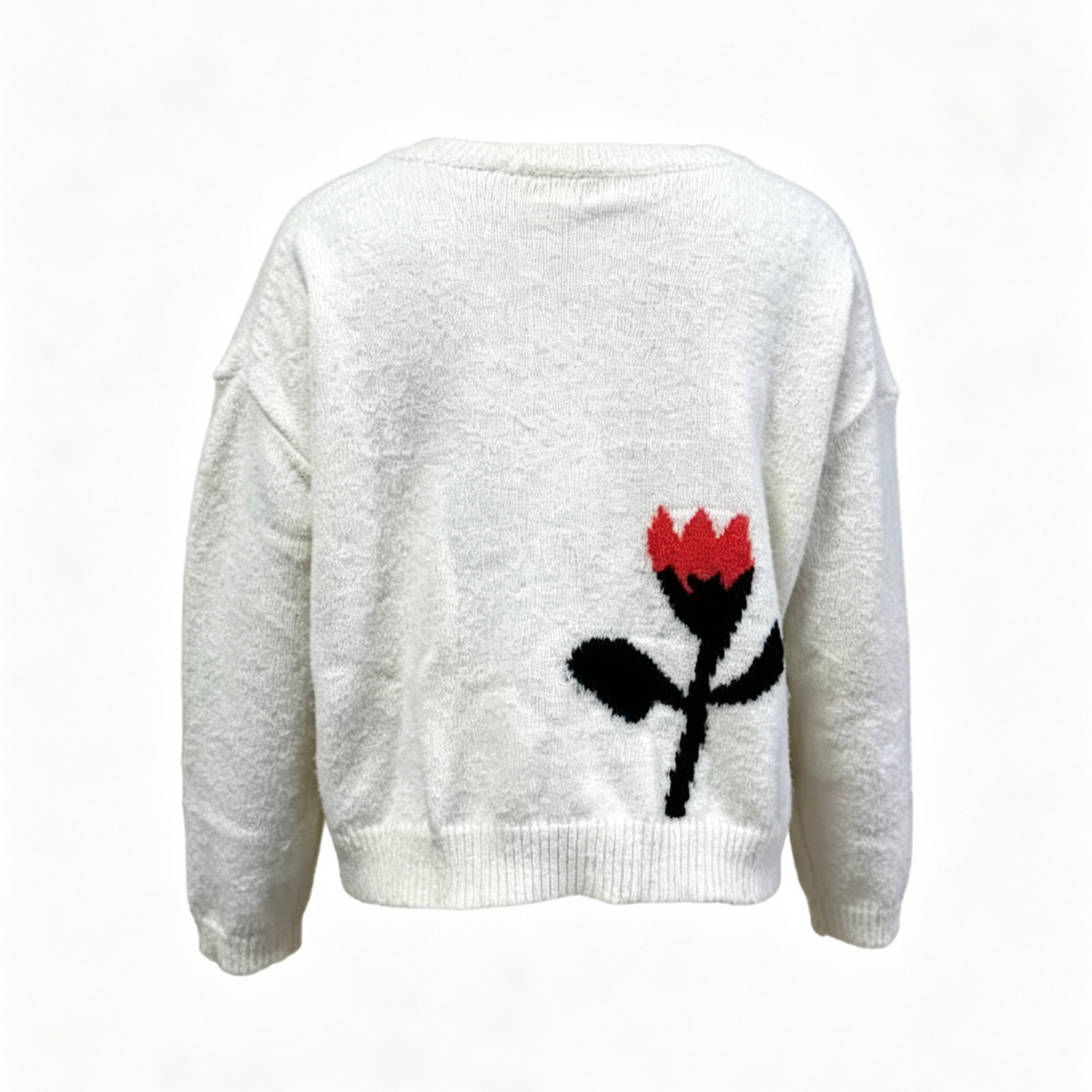 Oversized Floral Intarsia Button Knit Cardigan - Red - 2