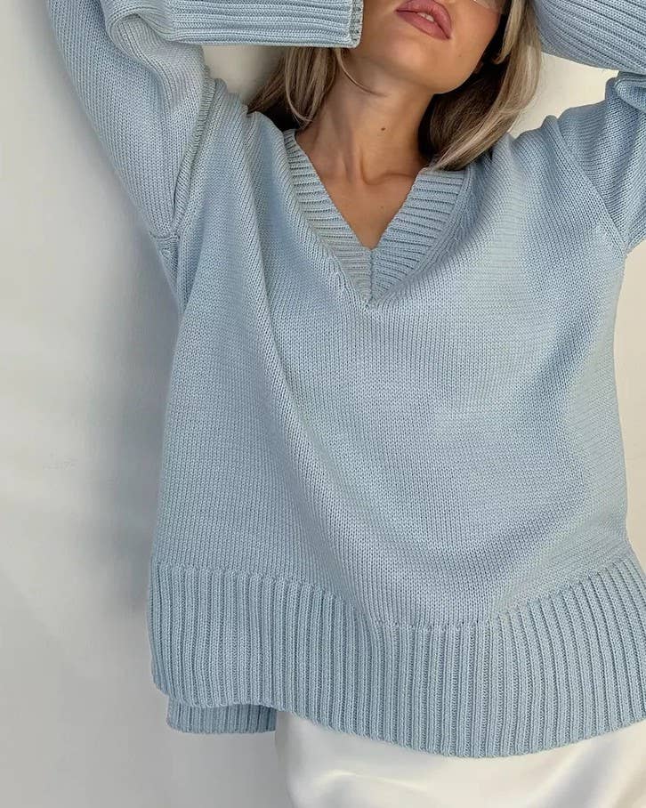 Slouchy V-Neck Drop Shoulder Pullover Sweater