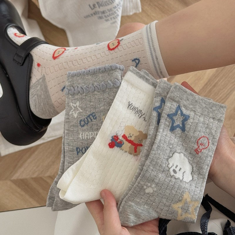 Cute Cartoon Print Ribbed Crew Socks - view 1