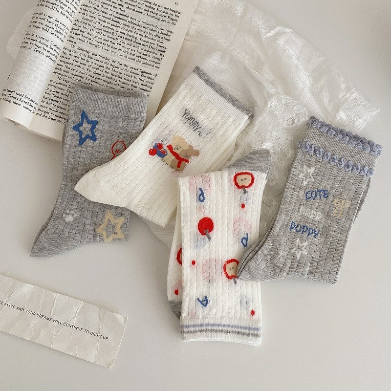 Cute Cartoon Print Ribbed Crew Socks - view 2