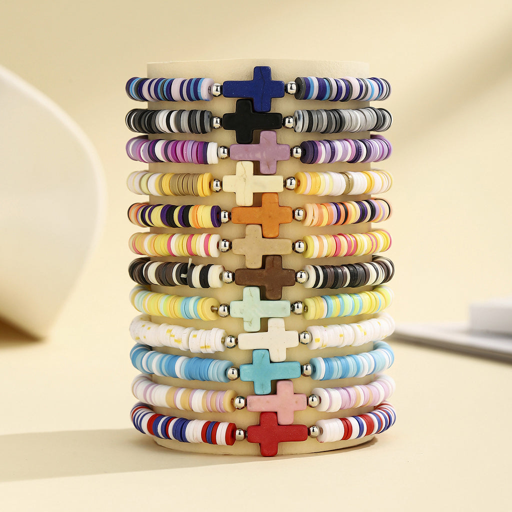 Heishi Clay Disc Bracelet with Cross Bead
