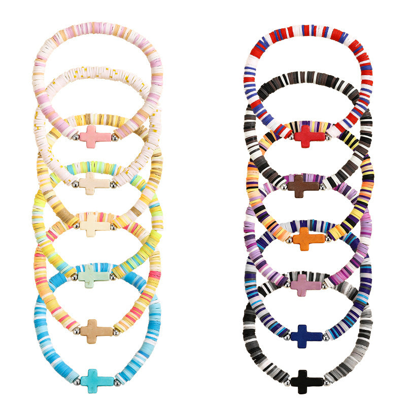 Heishi Clay Disc Bracelet with Cross Bead - view 1