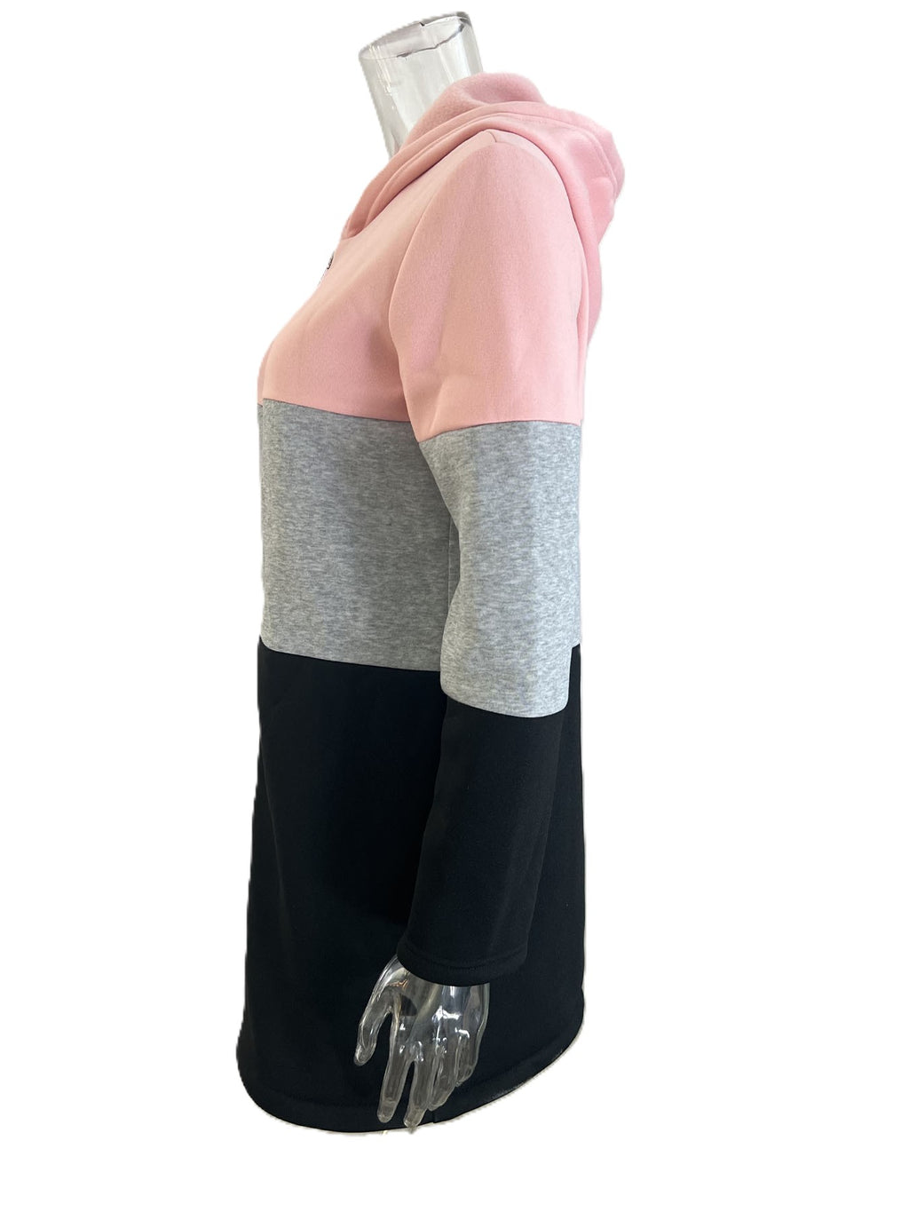 Colour Block Hooded Zip Up Longline Jacket - Pink - 1