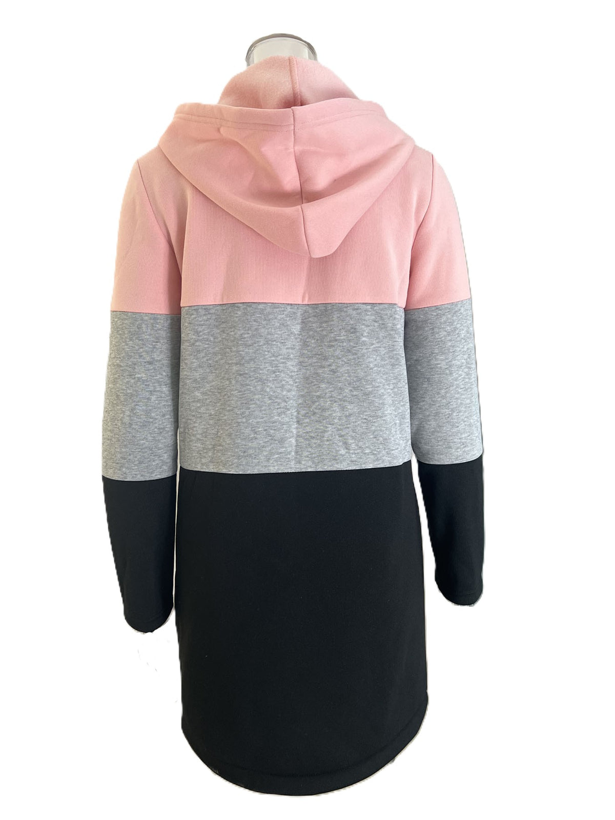 Colour Block Hooded Zip Up Longline Jacket - Pink - 2