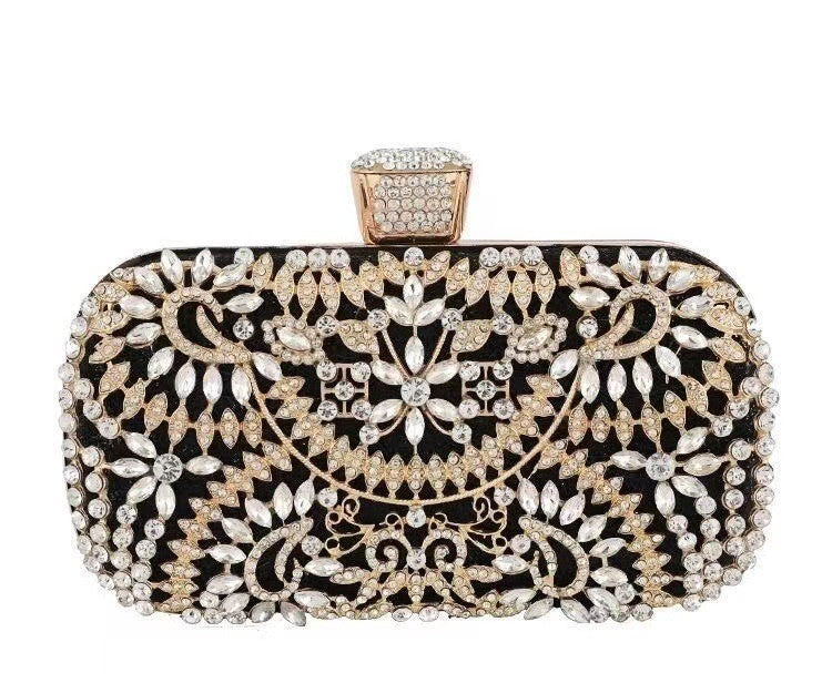 Crystal Embellished Evening Clutch Bag - Black