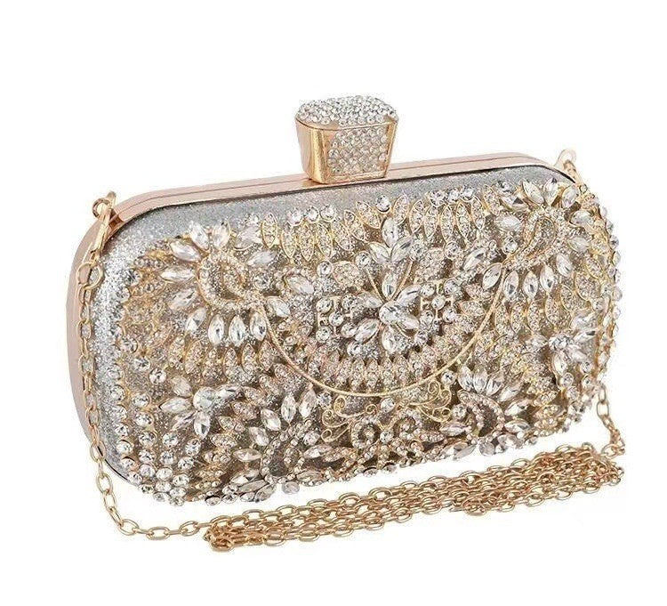 Crystal Embellished Evening Clutch Bag - Silver