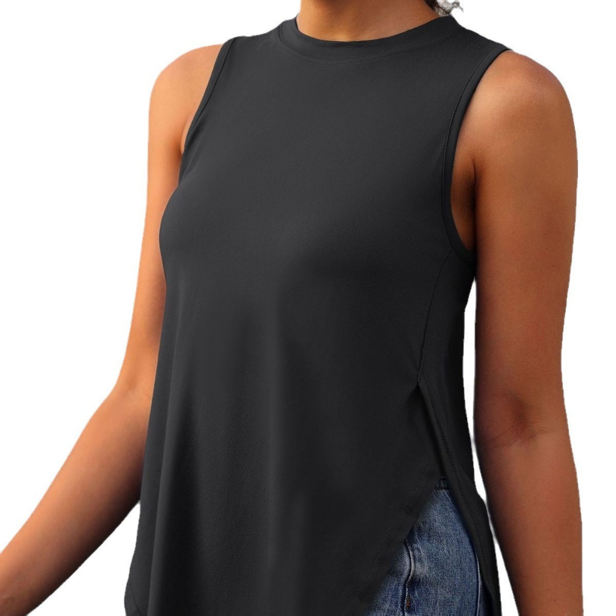 Side Split Curved Hem Loose Workout Tank Top