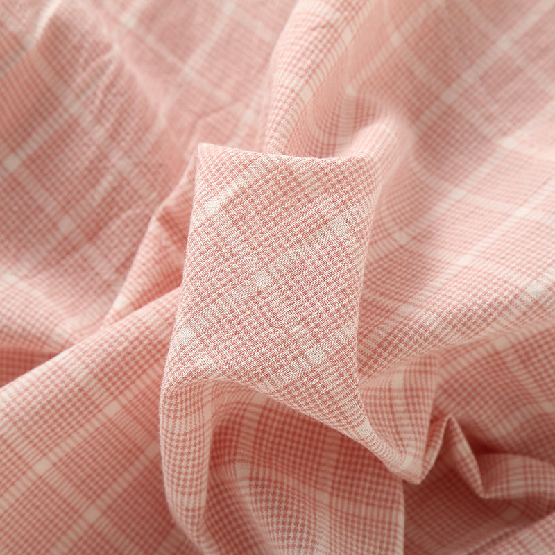 Plaid Cotton Drawstring Lounge Pants - Pink-1 - 2