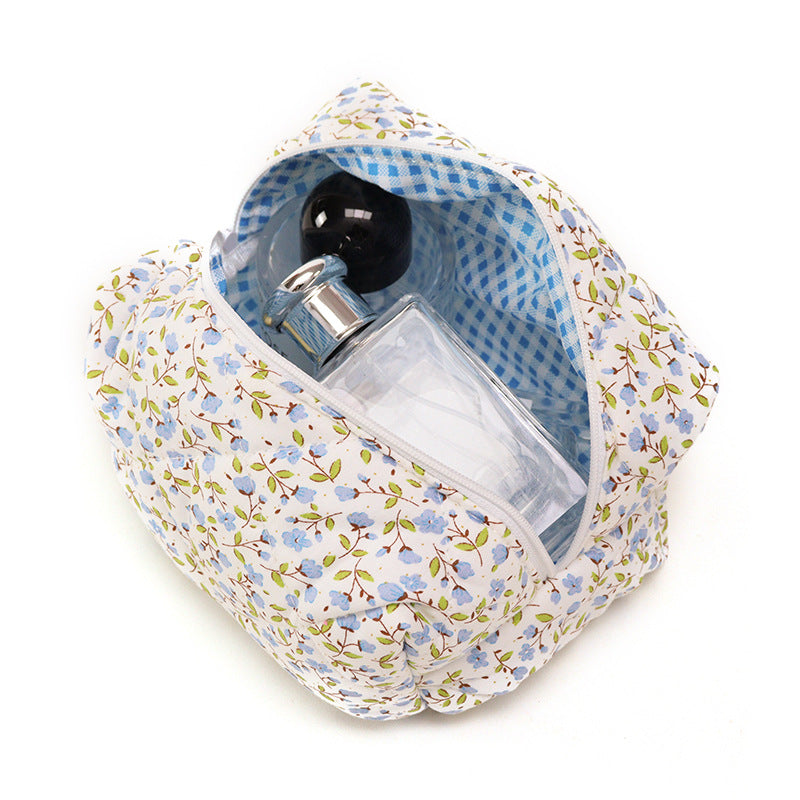Quilted Cosmetic Pouch in Fruit and Floral Prints - Blue