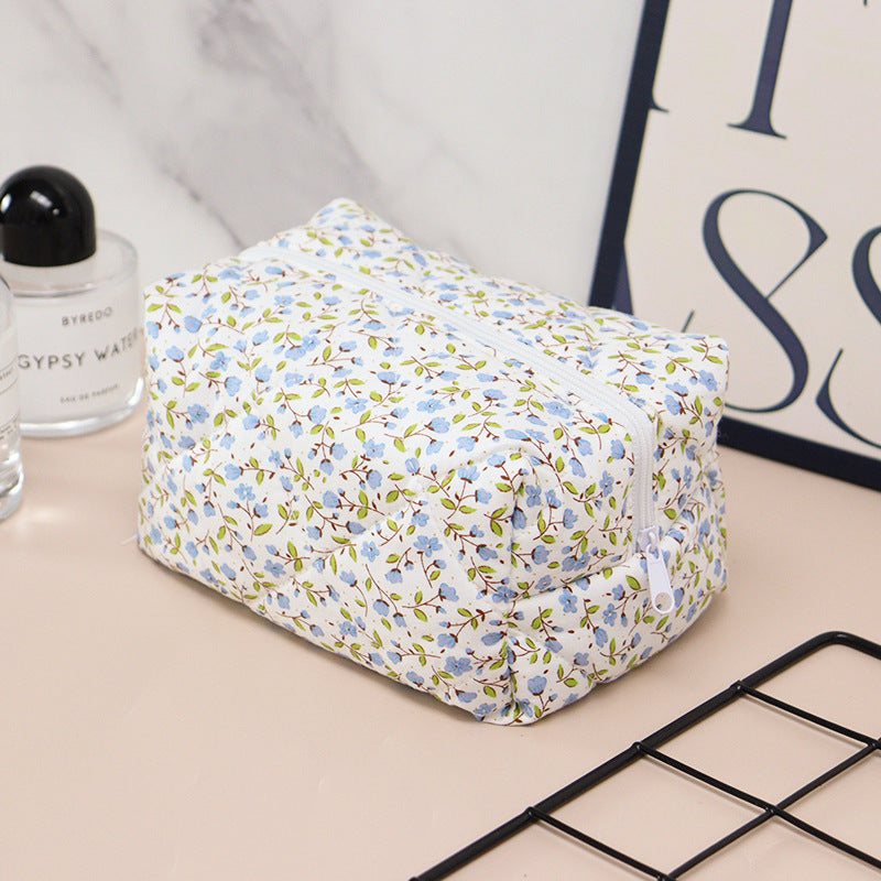 Quilted Cosmetic Pouch in Fruit and Floral Prints - Blue - 1