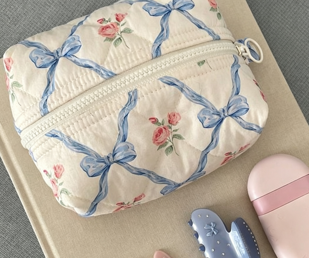 Quilted Cosmetic Pouch in Fruit and Floral Prints - BlueBow