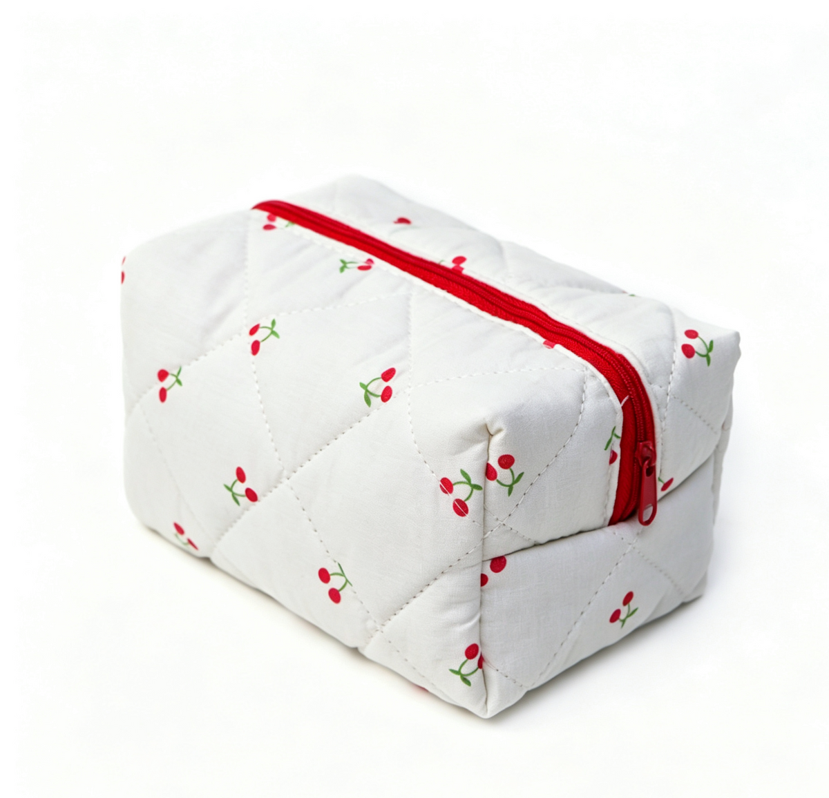 Quilted Cosmetic Pouch in Fruit and Floral Prints - Cherry