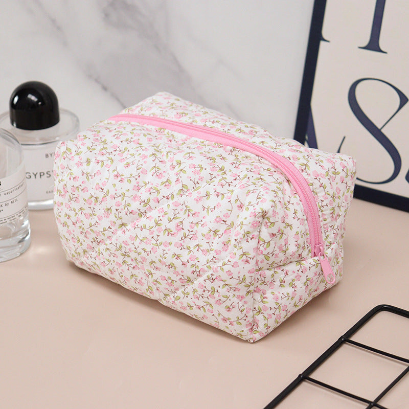 Quilted Cosmetic Pouch in Fruit and Floral Prints - Pink