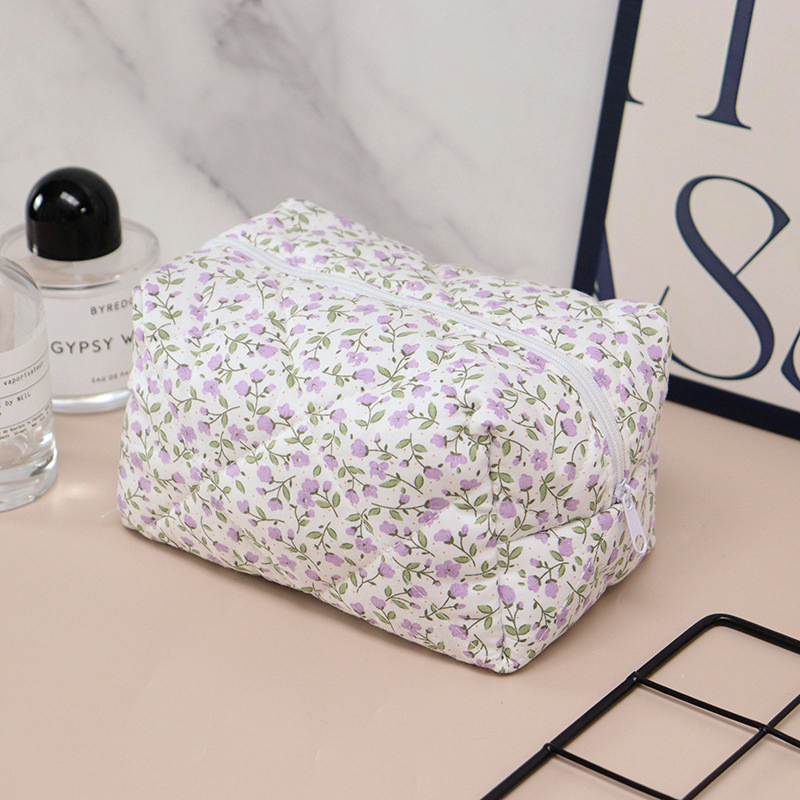 Quilted Cosmetic Pouch in Fruit and Floral Prints - Purple