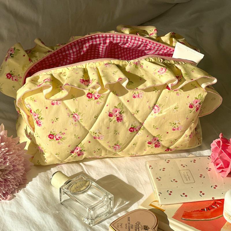 Quilted Cosmetic Pouch in Fruit and Floral Prints - RYellow