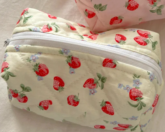 Quilted Cosmetic Pouch in Fruit and Floral Prints - SYellow