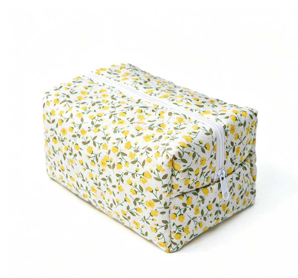 Quilted Cosmetic Pouch in Fruit and Floral Prints - Yellow