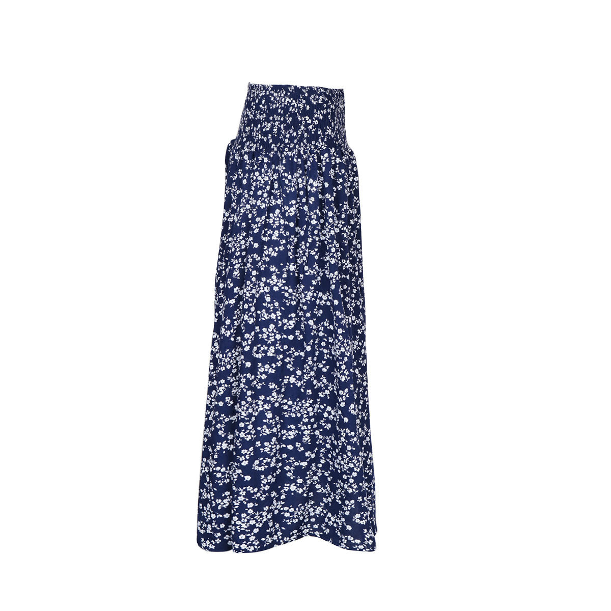 Vintage Floral Print Front Slit Skirt - Darkblue - 1