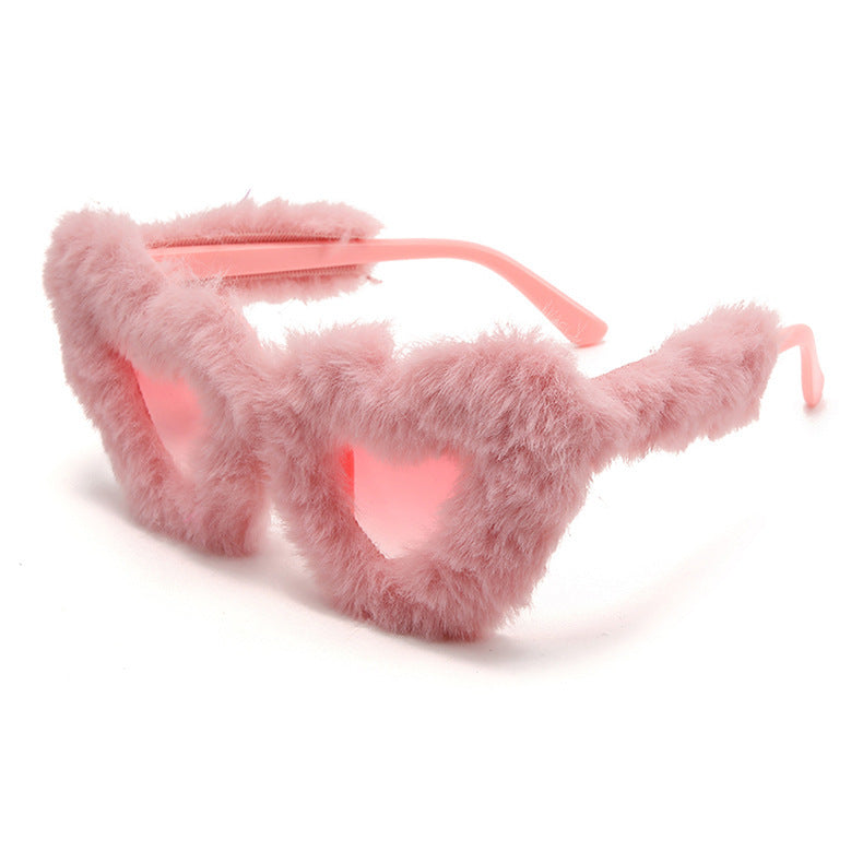 Fluffy Faux Fur Heart Party Sunglasses - Color_01