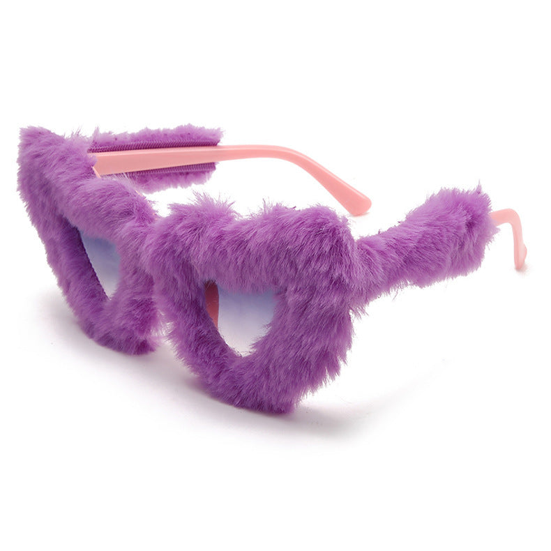Fluffy Faux Fur Heart Party Sunglasses - Color_02