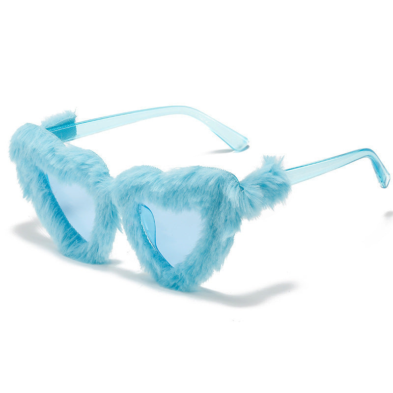 Fluffy Faux Fur Heart Party Sunglasses - Color_03