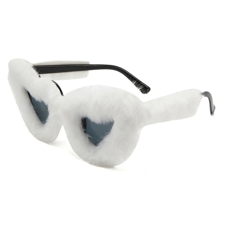 Fluffy Faux Fur Heart Party Sunglasses - Color_04