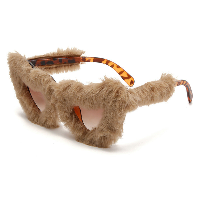 Fluffy Faux Fur Heart Party Sunglasses - Color_05