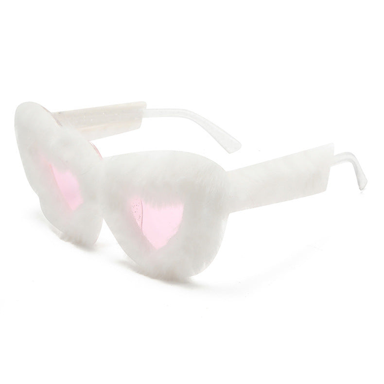 Fluffy Faux Fur Heart Party Sunglasses - Color_09