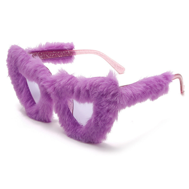 Fluffy Faux Fur Heart Party Sunglasses - Color_10
