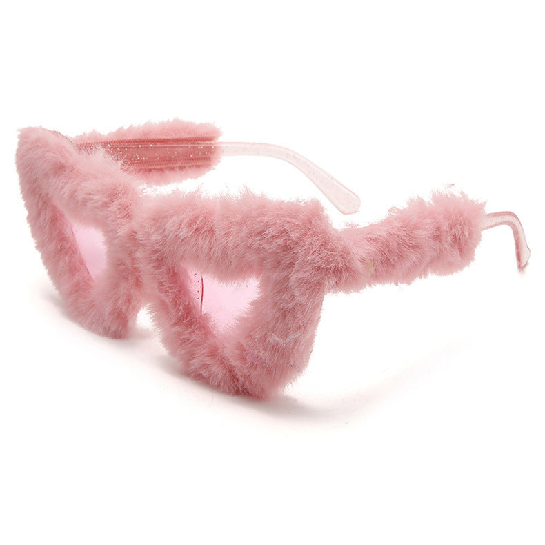 Fluffy Faux Fur Heart Party Sunglasses - Color_11