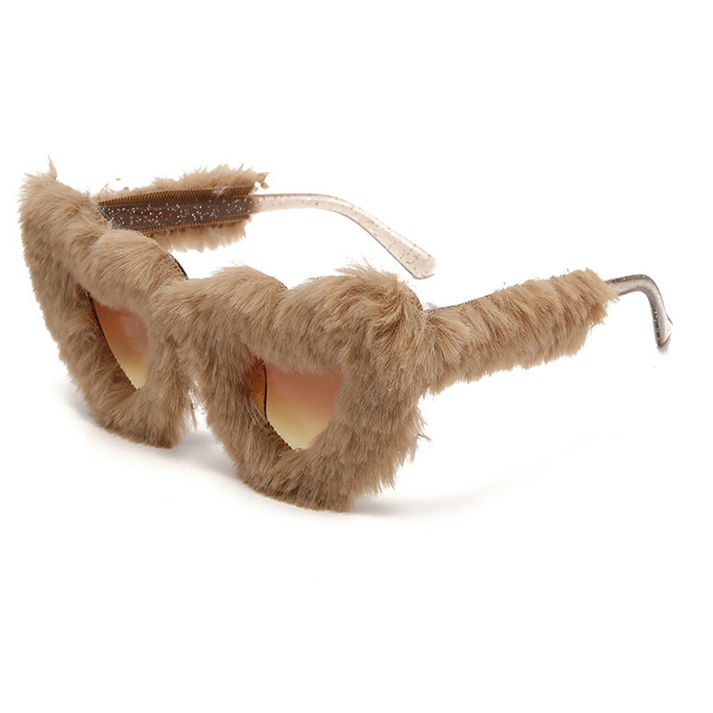 Fluffy Faux Fur Heart Party Sunglasses - Color_12