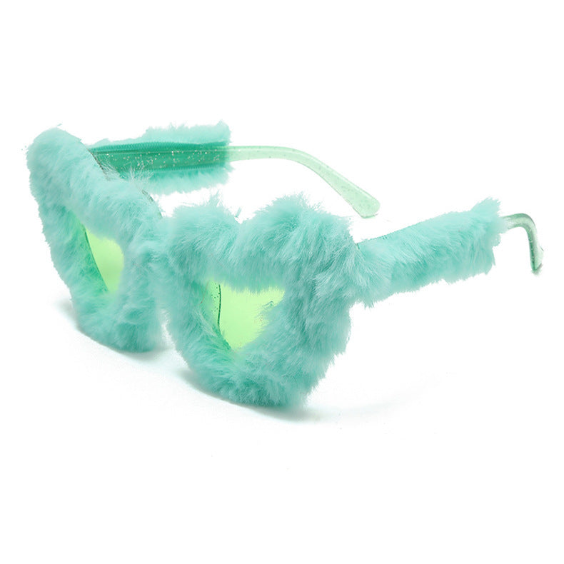 Fluffy Faux Fur Heart Party Sunglasses - Color_13