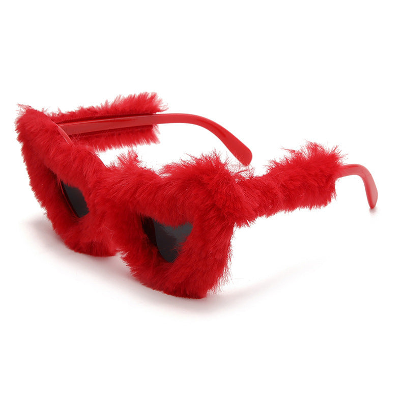 Fluffy Faux Fur Heart Party Sunglasses - Color_15
