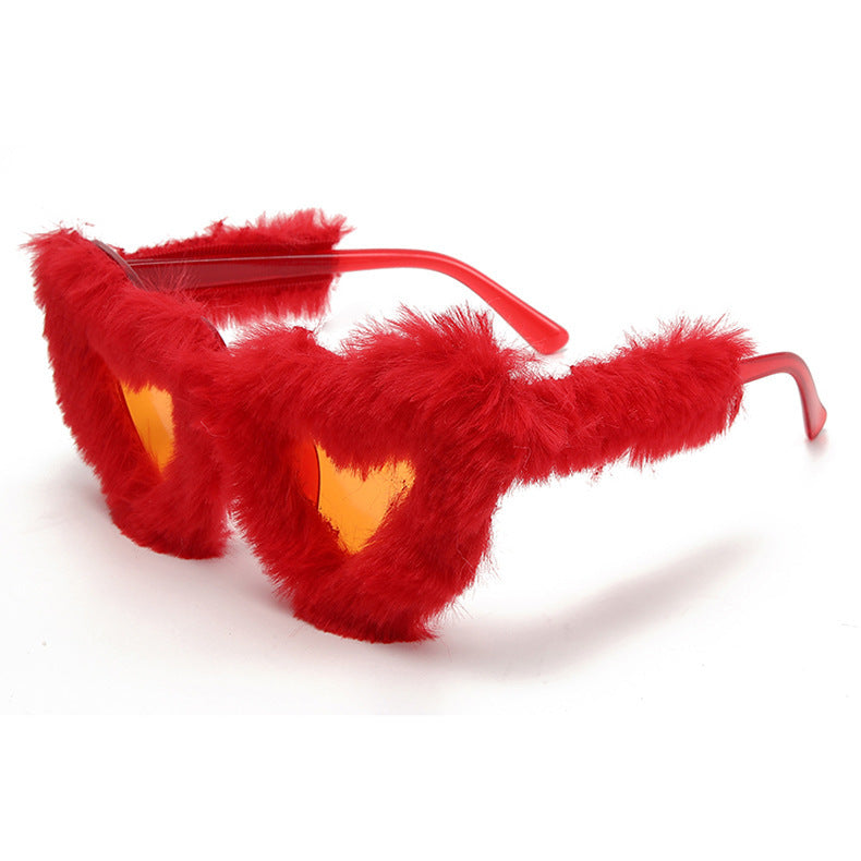 Fluffy Faux Fur Heart Party Sunglasses - Color_16
