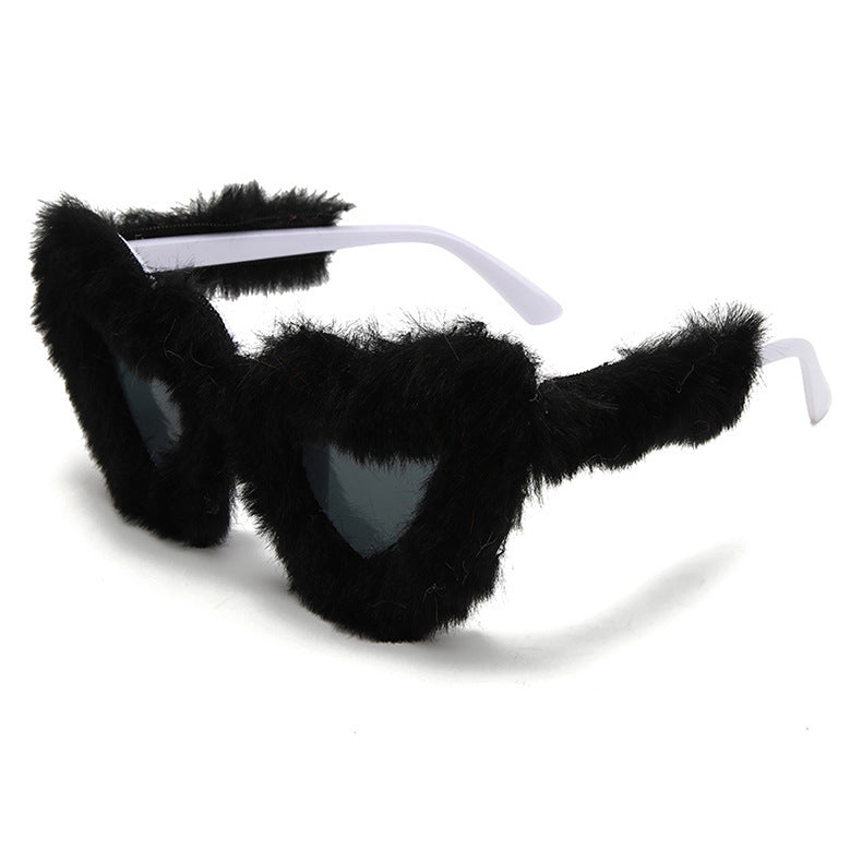 Fluffy Faux Fur Heart Party Sunglasses - Color_17