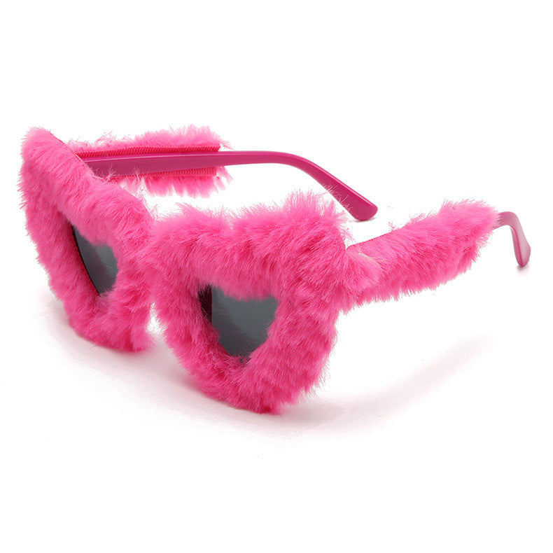 Fluffy Faux Fur Heart Party Sunglasses - Color_18