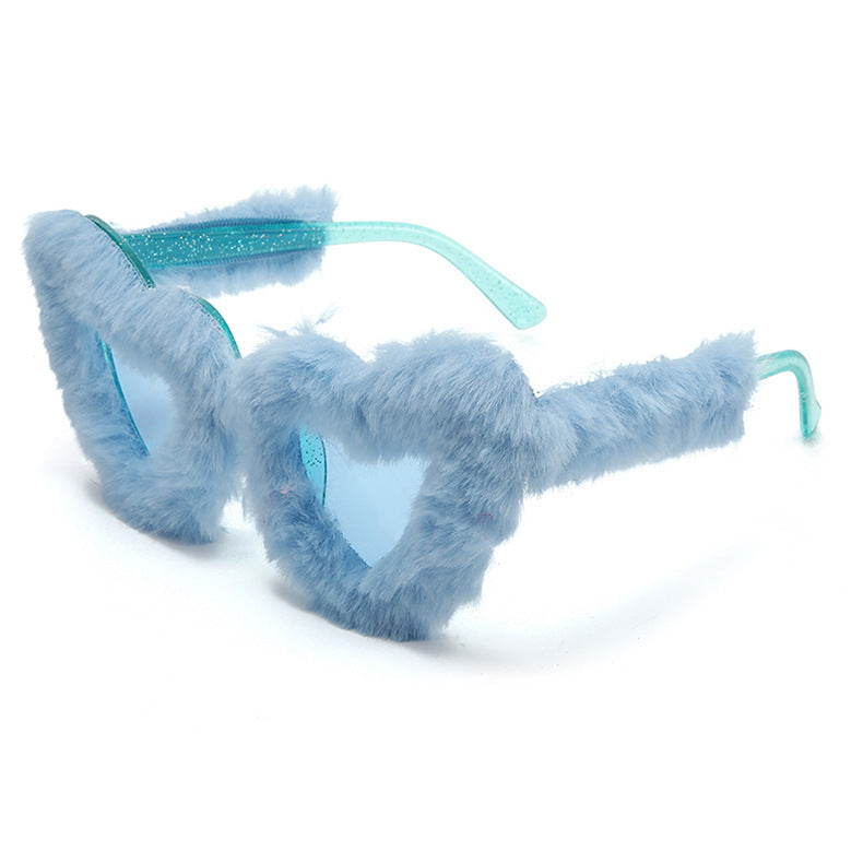 Fluffy Faux Fur Heart Party Sunglasses - Color_19