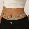 Western Filigree Concho Turquoise Belly Chain - Gold