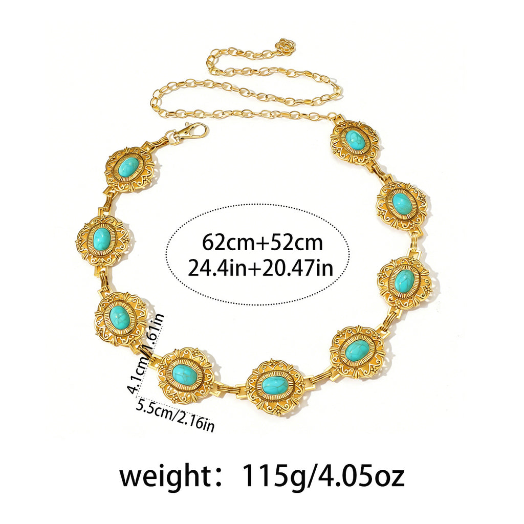 Western Filigree Concho Turquoise Belly Chain - Gold - 1