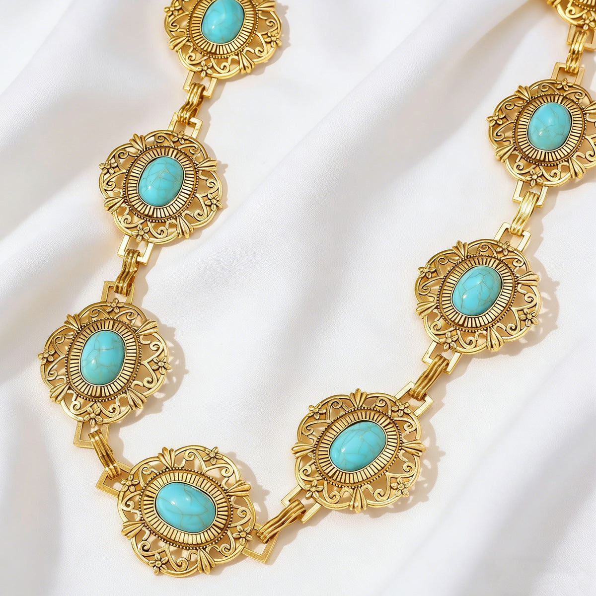 Western Filigree Concho Turquoise Belly Chain - Gold - 2