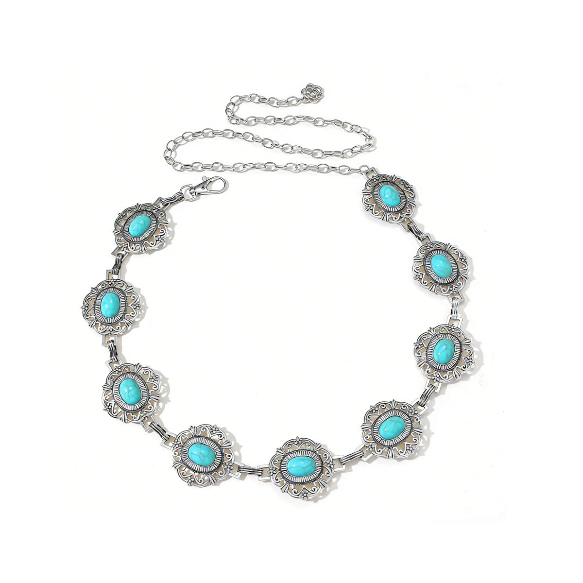 Western Filigree Concho Turquoise Belly Chain - Silvery