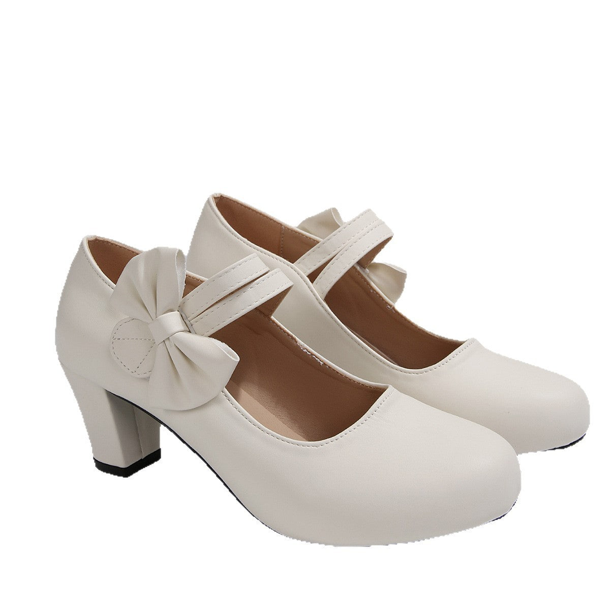 Bow Mary Jane Block Heel Pumps