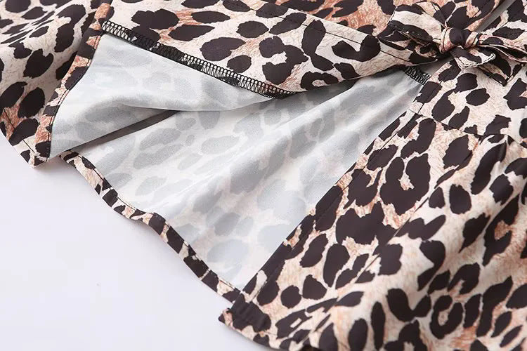 Leopard Print Puff Sleeve Tie Front Top - Leopard - 3
