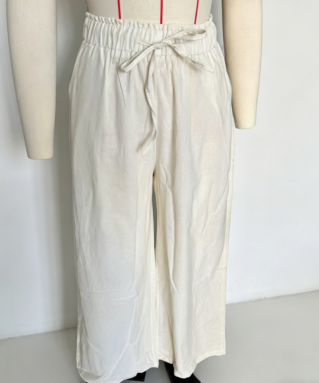 Paperbag Waist Wide Leg Palazzo Pants - Apricot