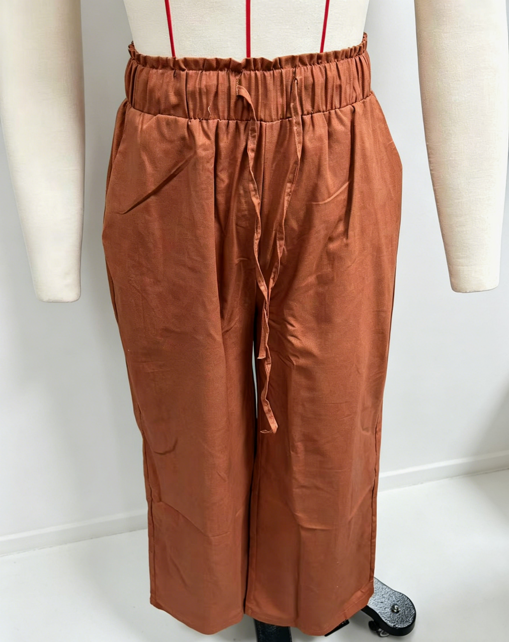 Paperbag Waist Wide Leg Palazzo Pants - Caramel - 1