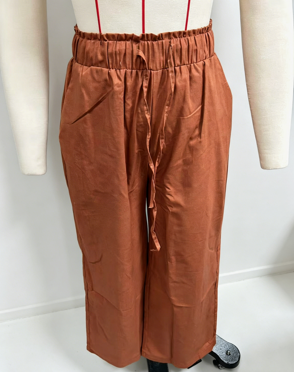 Paperbag Waist Wide Leg Palazzo Pants - Caramel - 1